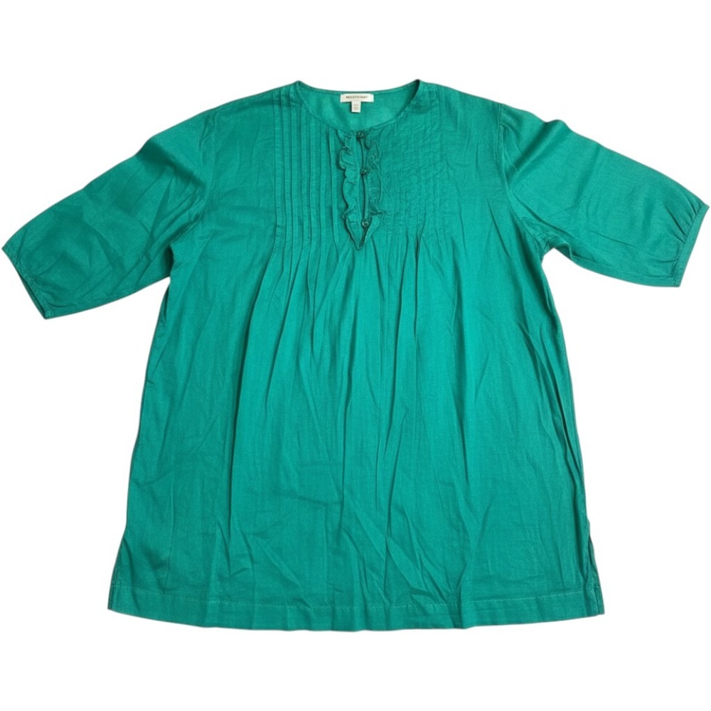 Old Navy Maternity XXL Green Pintuck Pleat Ruffle 3/4 Sleeve Cotton Blouse Top
